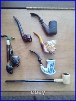 26 Vintage Tobacco Smoking Pipes From Around The World with stand, tool, cases