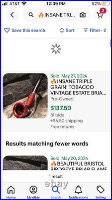 2nd Chance! INSANE TRIPLE GRAIN! TOBACCO ESTATE BRIAR PIPE FLAME BIRDSEYE