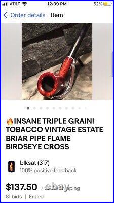 2nd Chance! INSANE TRIPLE GRAIN! TOBACCO ESTATE BRIAR PIPE FLAME BIRDSEYE