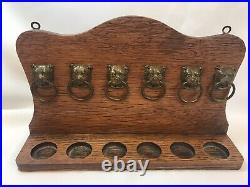 6 Wood Smoking Pipes Display Stand With Bulldogs Solid Oak Vintage