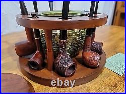 9 Pipe Carousel with Vintage Estate Smoking Pipes Humidor lot