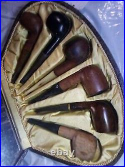 A Coveted Lot Of 6, briar wood tobacco smoking pipes With, Decorative Display Box