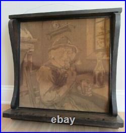 ANTIQUE PIPE RACK wall mount OLD SMOKING MAN IN PUB tapestry 7 tobacco WALNUT