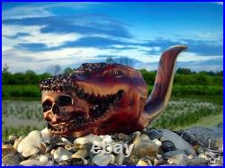 Alligator with a Human Skull Tobacco Briar Wood Smoking Pipe by Oguz Simsek