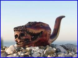 Alligator with a Human Skull Tobacco Briar Wood Smoking Pipe by Oguz Simsek