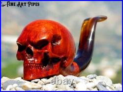 Angry Skull Briar Wood Tobacco Smoking Pipe Bust M-017d by Oguz Simsek