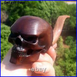 Angry Skull XL Olive Wood Tobacco Smoking Pipe Bust M-017 9mm by Oguz Simsek