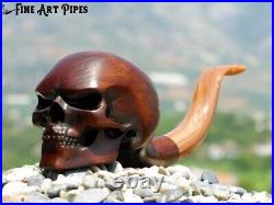 Angry Skull XL Olive Wood Tobacco Smoking Pipe Bust M-017 9mm by Oguz Simsek