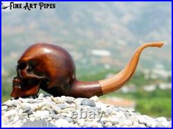 Angry Skull XL Olive Wood Tobacco Smoking Pipe Bust M-017 9mm by Oguz Simsek