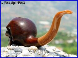 Angry Skull XL Olive Wood Tobacco Smoking Pipe Bust M-017 9mm by Oguz Simsek