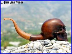 Angry Skull XL Olive Wood Tobacco Smoking Pipe Bust M-017 9mm by Oguz Simsek