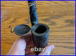 Antique Long Tobacco Smoking Pipe Large Bowl Wood Metal Cap Old Vtg Rare Hookah
