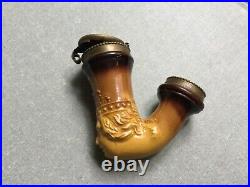 Antique Pipe Smoking Lead Glazed Pottery Head Of Queen With Brass Fittings