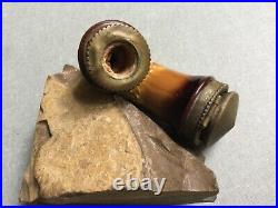 Antique Pipe Smoking Lead Glazed Pottery Head Of Queen With Brass Fittings