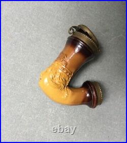 Antique Pipe Smoking Lead Glazed Pottery Head Of Queen With Brass Fittings