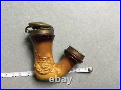 Antique Pipe Smoking Lead Glazed Pottery Head Of Queen With Brass Fittings