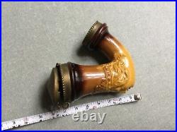 Antique Pipe Smoking Lead Glazed Pottery Head Of Queen With Brass Fittings