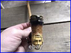 Antique Pipe Smoking Lidded Queen Face Austria