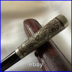 Antique Silver Inlaid Wood Art Hand Pipe Cigarette Holder Tobacco Smoking Box