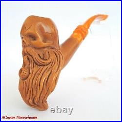 BEARDED SKULL Block Meerschaum Pipe, Carved Turkish Smoking Estate Pipe, AGM479