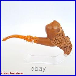 BEARDED SKULL Block Meerschaum Pipe, Carved Turkish Smoking Estate Pipe, AGM479