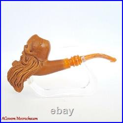 BEARDED SKULL Block Meerschaum Pipe, Carved Turkish Smoking Estate Pipe, AGM479