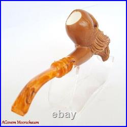 BEARDED SKULL Block Meerschaum Pipe, Carved Turkish Smoking Estate Pipe, AGM479