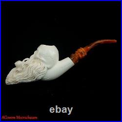 BEARDED SKULL Block Meerschaum Pipe, Carved Turkish Smoking Estate Pipe, AGM481
