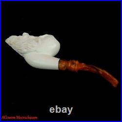 BEARDED SKULL Block Meerschaum Pipe, Carved Turkish Smoking Estate Pipe, AGM481