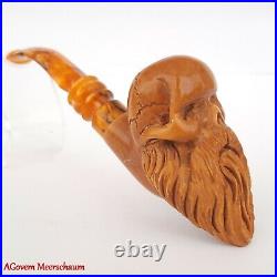 BEARDED SKULL Block Meerschaum Pipe, Turkish Smoking Estate Tobacco Pipe, AGM499