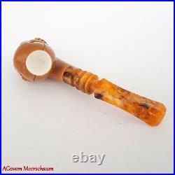 BEARDED SKULL Block Meerschaum Pipe, Turkish Smoking Estate Tobacco Pipe, AGM499