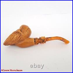 BEARDED SKULL Block Meerschaum Pipe, Turkish Smoking Estate Tobacco Pipe, AGM499