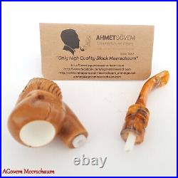 BEARDED SKULL Block Meerschaum Pipe, Turkish Smoking Estate Tobacco Pipe, AGM499