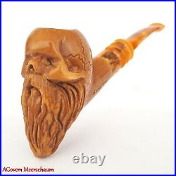 BEARDED SKULL Block Meerschaum Pipe, Turkish Smoking Estate Tobacco Pipe, AGM503