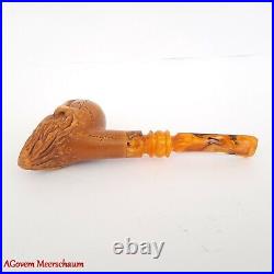 BEARDED SKULL Block Meerschaum Pipe, Turkish Smoking Estate Tobacco Pipe, AGM503