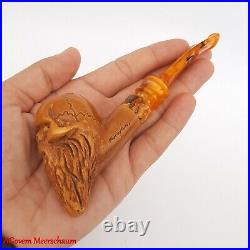 BEARDED SKULL Block Meerschaum Pipe, Turkish Smoking Estate Tobacco Pipe, AGM503