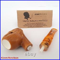 BEARDED SKULL Block Meerschaum Pipe, Turkish Smoking Estate Tobacco Pipe, AGM503