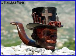 Baron Samedi Briar Wood Tobacco Smoking Pipe Bust by Oguz Simsek