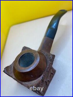 Beautiful Wally Frank LTD Deer Carved Briar Tobacco Smoking Pipe Very Nice