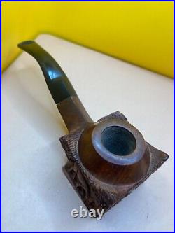 Beautiful Wally Frank LTD Deer Carved Briar Tobacco Smoking Pipe Very Nice