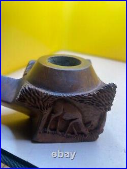 Beautiful Wally Frank LTD Deer Carved Briar Tobacco Smoking Pipe Very Nice