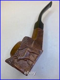 Beautiful Wally Frank LTD Deer Carved Briar Tobacco Smoking Pipe Very Nice