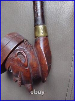 Briar Wood Mans Head CIVIL War Glass Eyes Smoking Tobacco Pipe