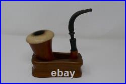 Calabash Gourd Meerschaum Smoking Pipe & Decatur Walnut Stand Sherlock Holmes