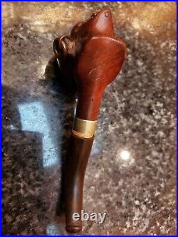 Cherry smoking pipe old french woman 5.75 approximately early 1900's hand made