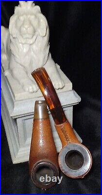 Estate Antique Lot Of 2 Briar Italy Derby Calf Leather Wrapped Pipes Super Nice