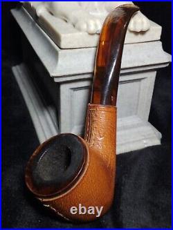 Estate Antique Lot Of 2 Briar Italy Derby Calf Leather Wrapped Pipes Super Nice