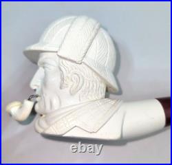 Estate Pipe ETHEM Carved Sherlock Holmes Figure Meerschaum 6 1/2L Smoking