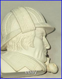 Estate Pipe ETHEM Carved Sherlock Holmes Figure Meerschaum 6 1/2L Smoking