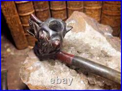 Fantastic Vintage Hand Carved Figural Tobacco Smoking Pipe Dog